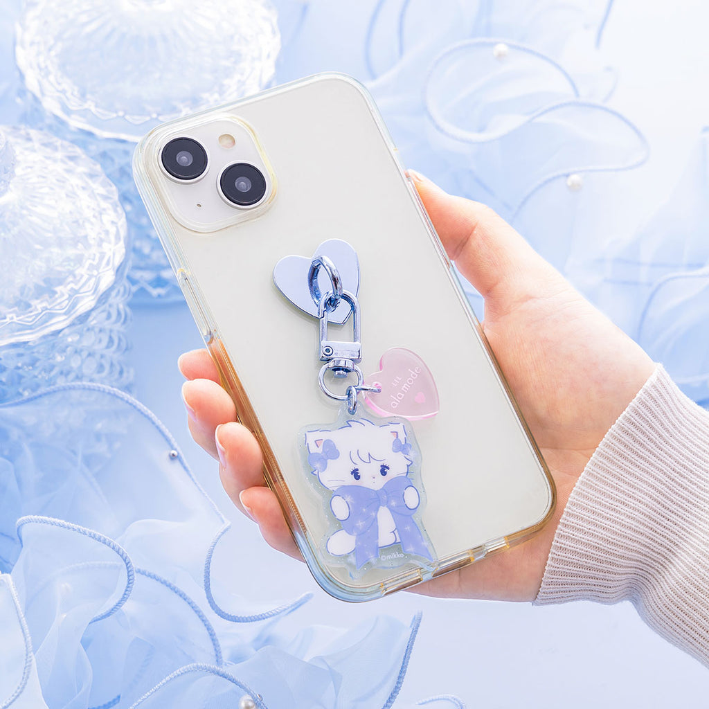 Lil ala mode Blueシリーズ スマホに貼れるキーリングチャーム付きキーホルダー（ラテ）