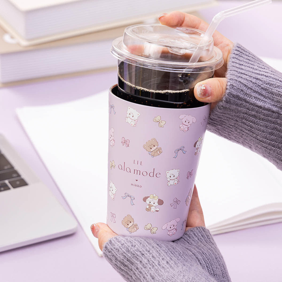 Lil ala mode コンビニドリンクも入る保冷・保温タンブラー（パステルリボン）