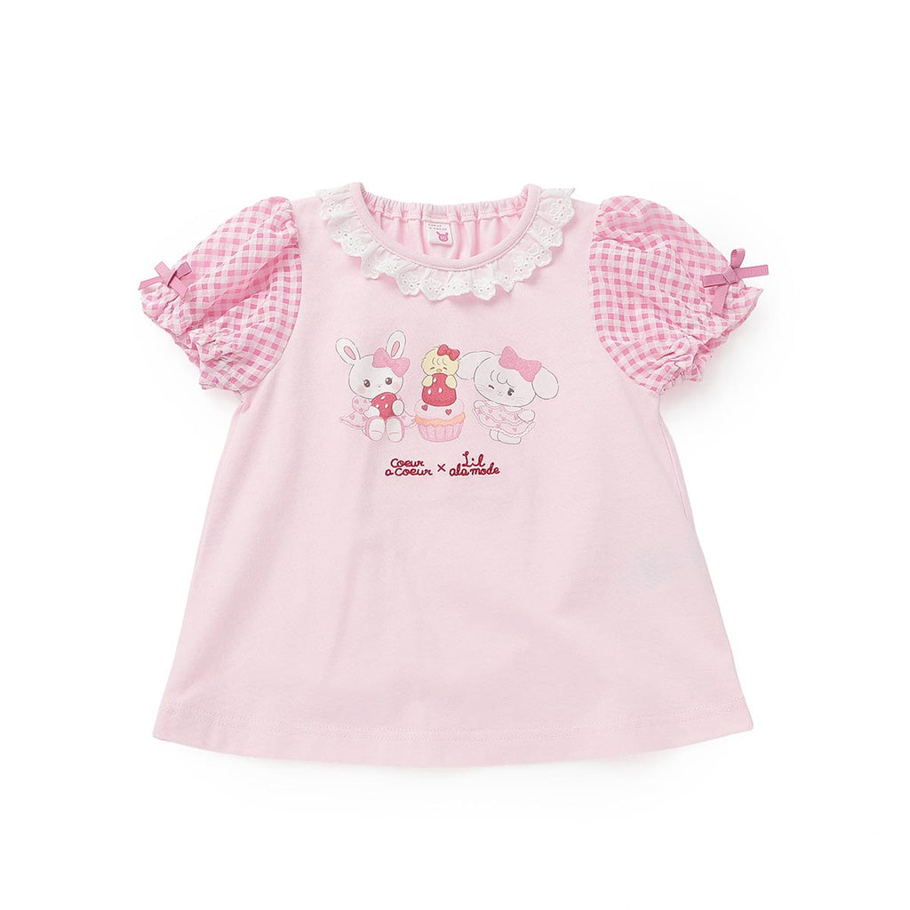Lil ala mode 袖ギンガムチェックTシャツ（ピンク）
