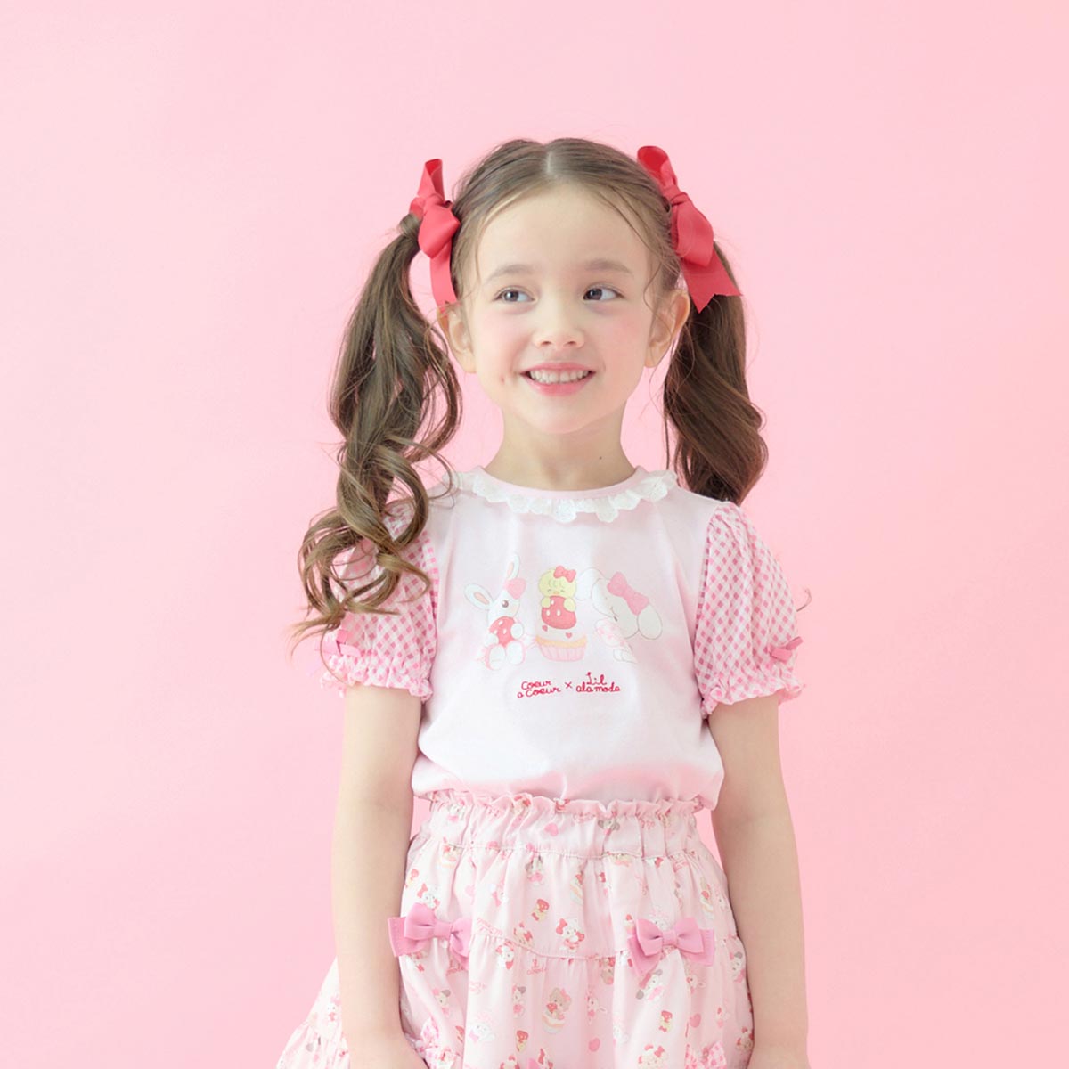 Lil ala mode 袖ギンガムチェックTシャツ（ピンク） – Lil ala mode store