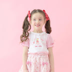 Lil ala mode 袖ギンガムチェックTシャツ（ピンク）