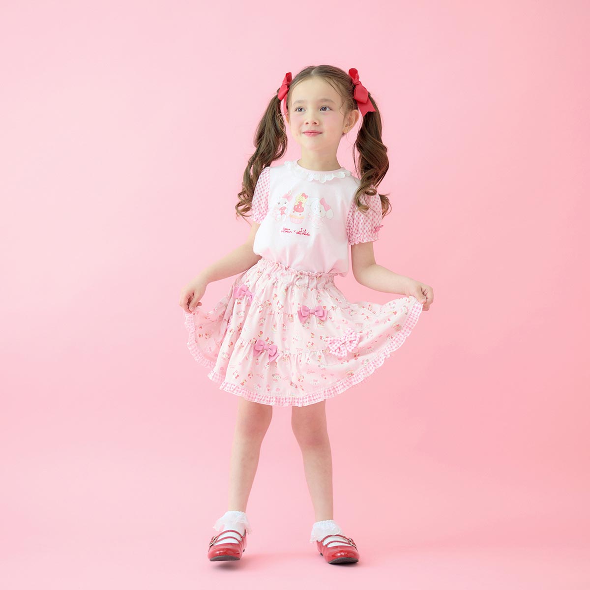 Lil ala mode 袖ギンガムチェックTシャツ（ピンク） – Lil ala mode store