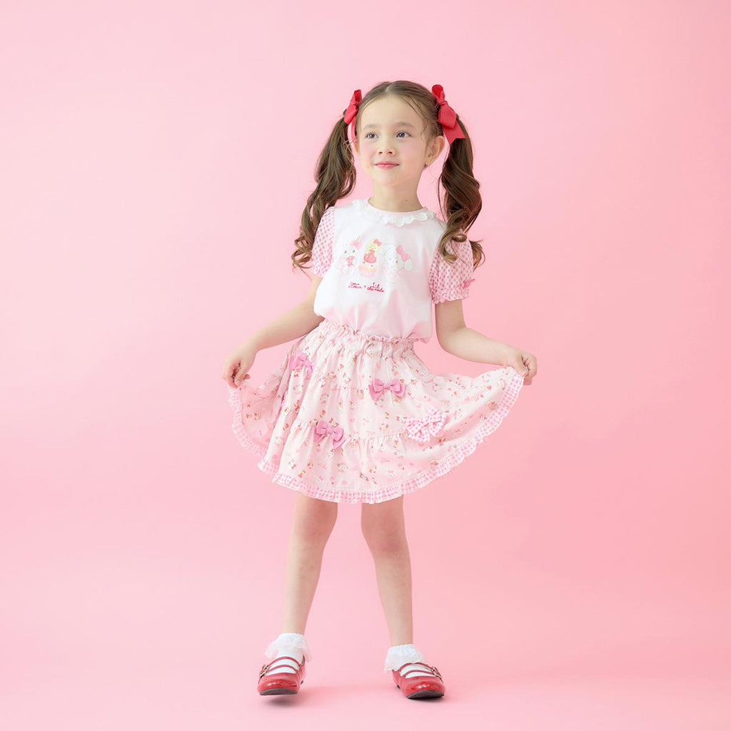 Lil ala mode 袖ギンガムチェックTシャツ（ピンク）