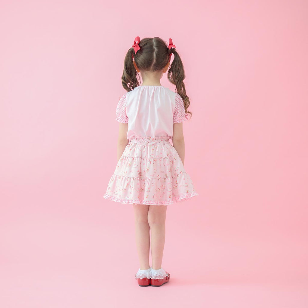 Lil ala mode 袖ギンガムチェックTシャツ（ピンク）