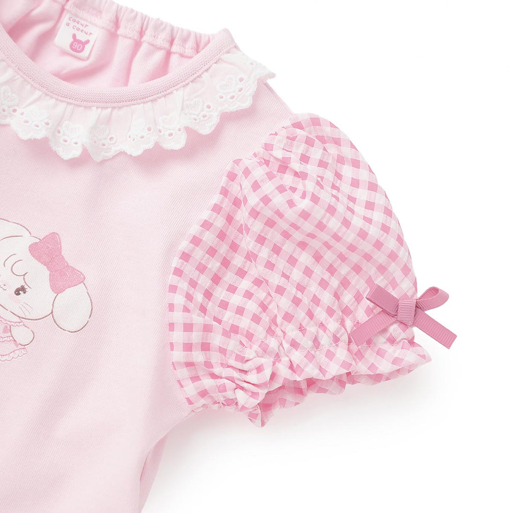 Lil ala mode 袖ギンガムチェックTシャツ（ピンク）