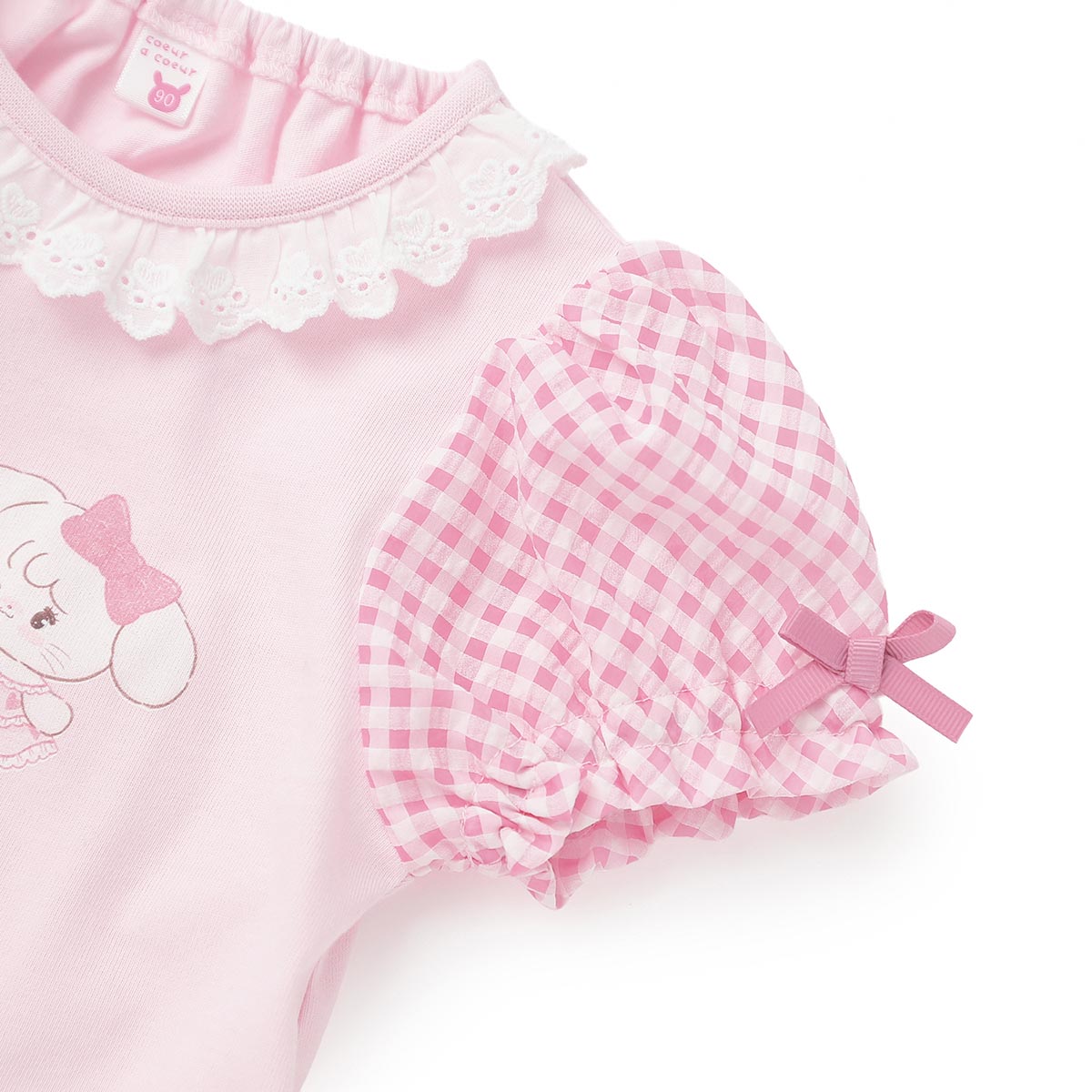 Lil ala mode 袖ギンガムチェックTシャツ（ピンク）