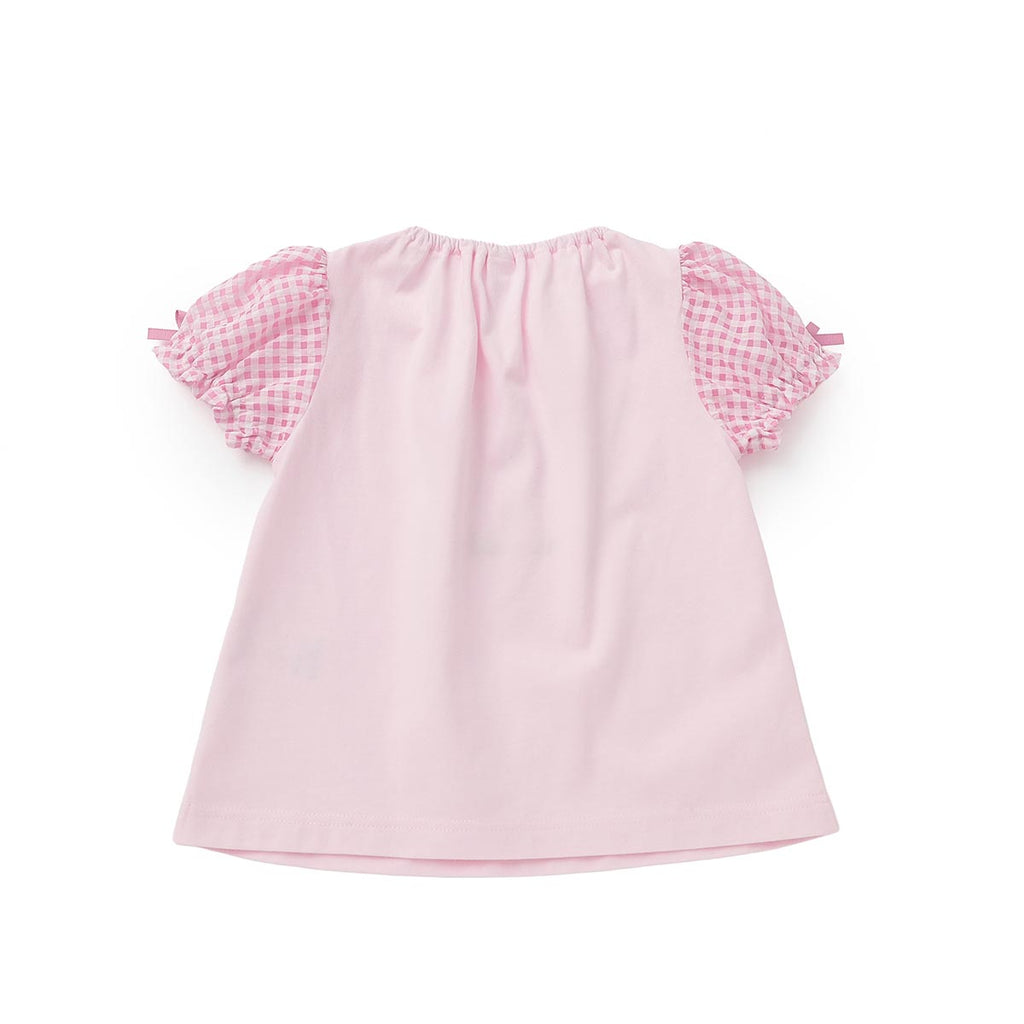 Lil ala mode 袖ギンガムチェックTシャツ（ピンク）