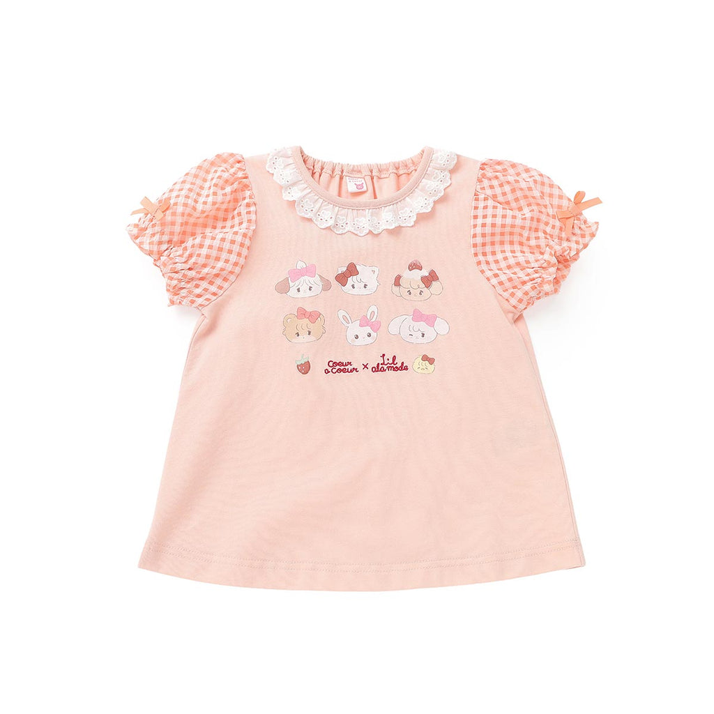 Lil ala mode 袖ギンガムチェックTシャツ（オレンジ）