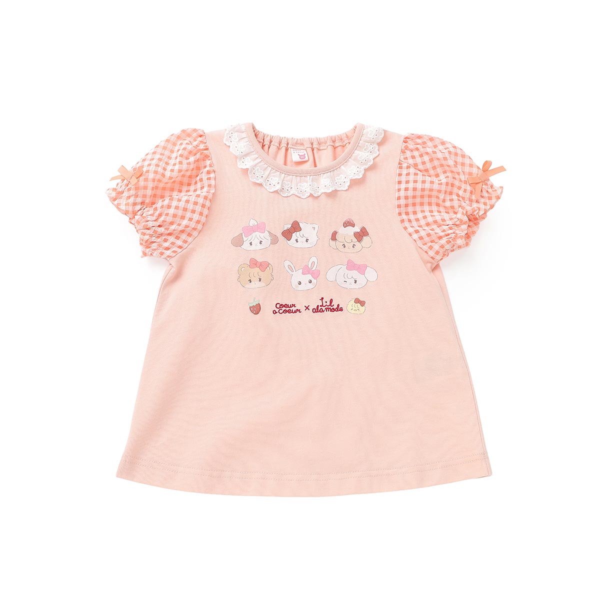 Lil ala mode 袖ギンガムチェックTシャツ（オレンジ）