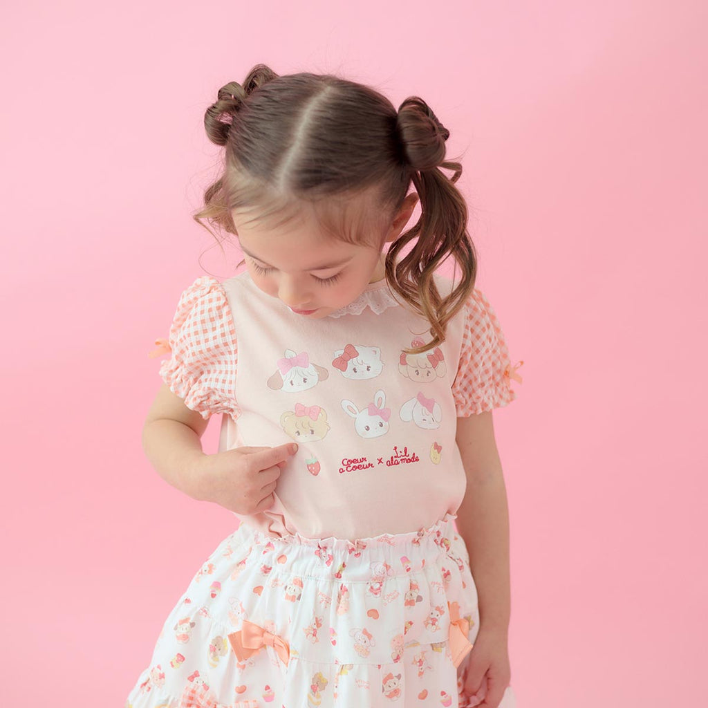 Lil ala mode 袖ギンガムチェックTシャツ（オレンジ）