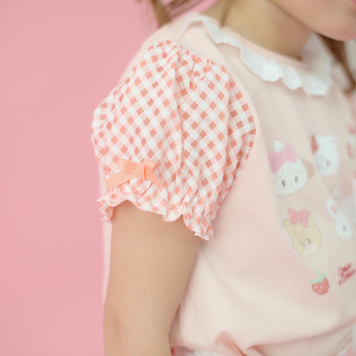 Lil ala mode 袖ギンガムチェックTシャツ（オレンジ） – Lil ala mode