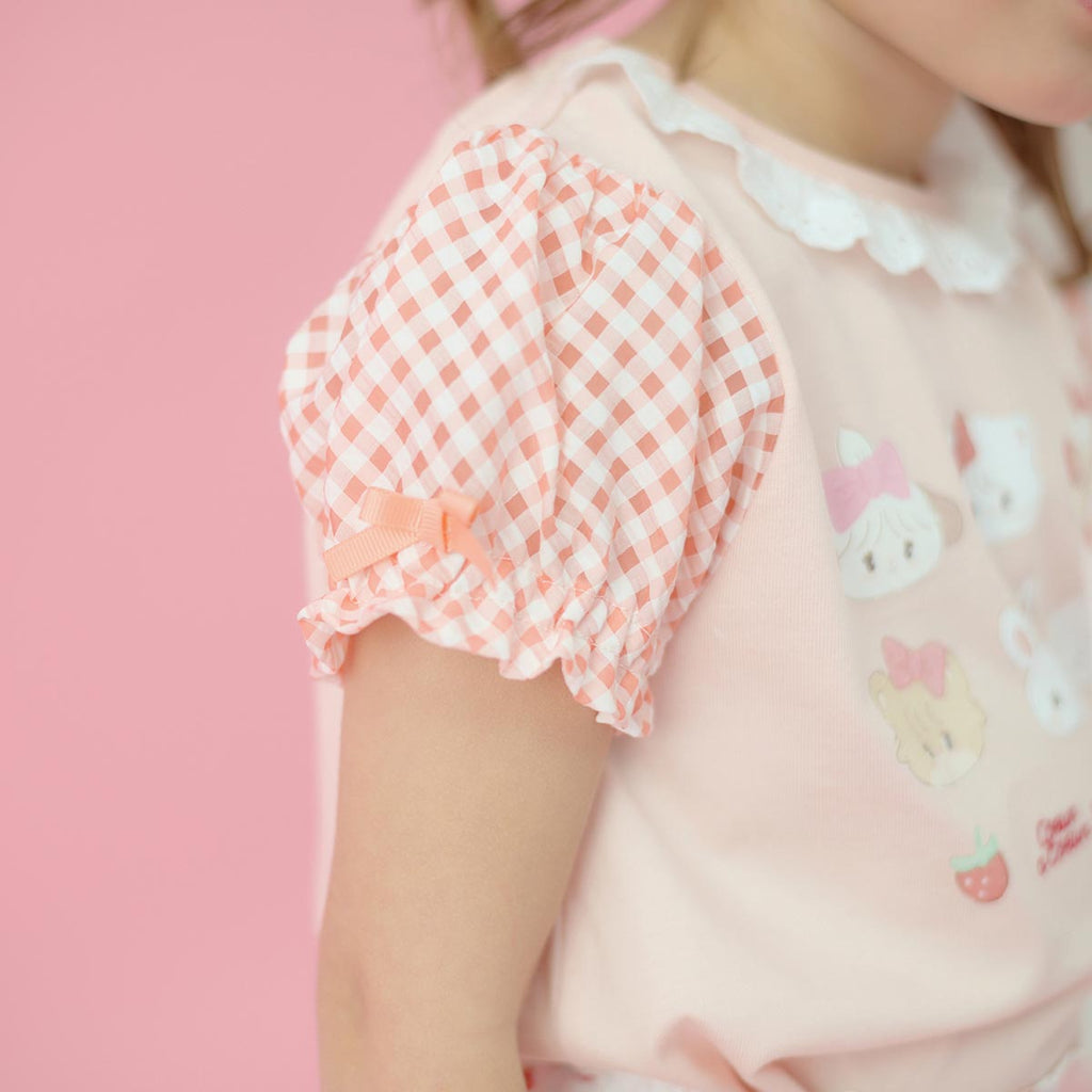 Lil ala mode 袖ギンガムチェックTシャツ（オレンジ）