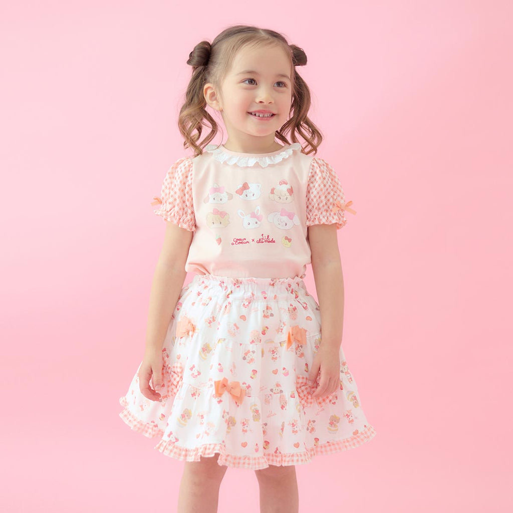 Lil ala mode 袖ギンガムチェックTシャツ（オレンジ）