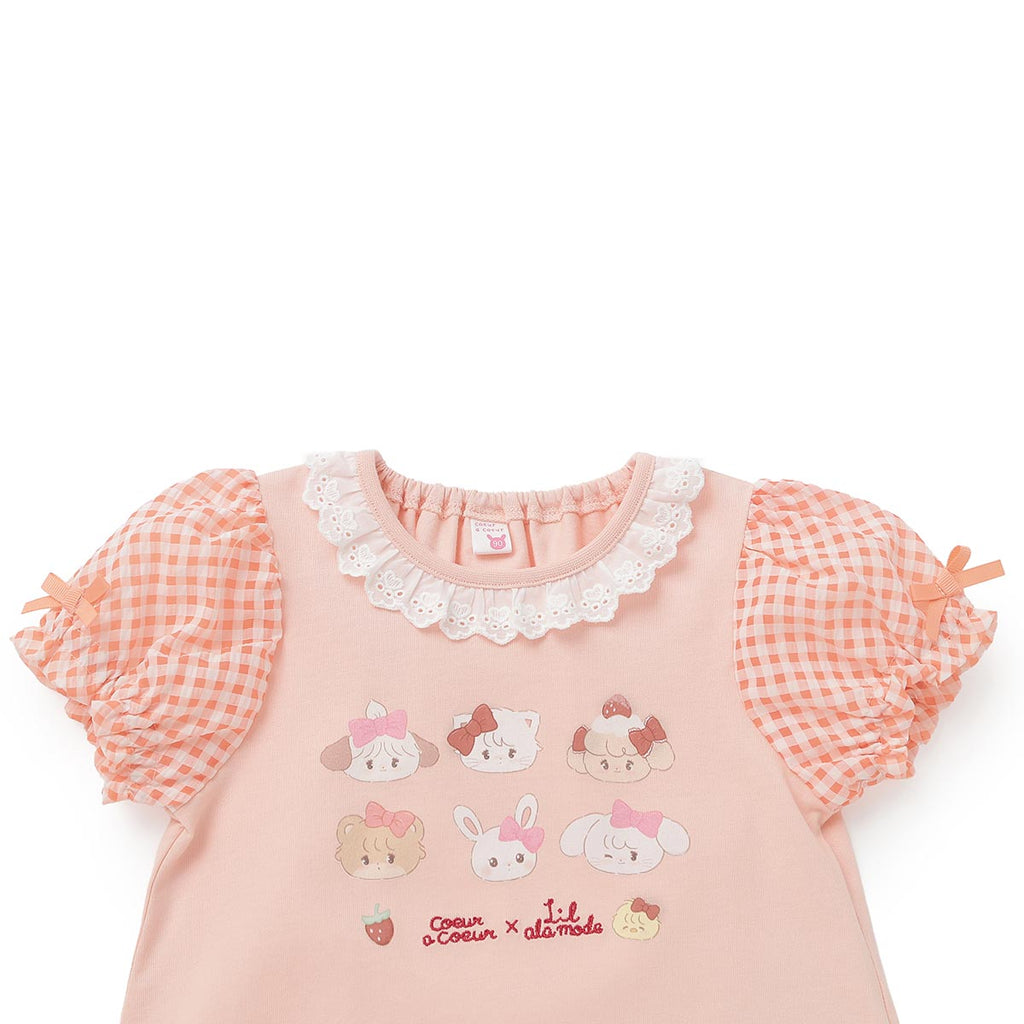 Lil ala mode 袖ギンガムチェックTシャツ（オレンジ）