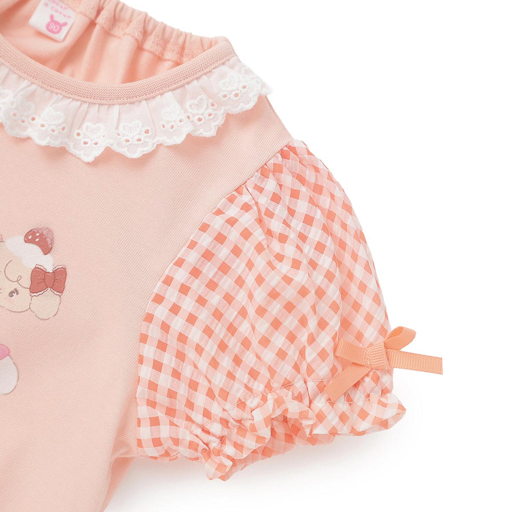 Lil ala mode 袖ギンガムチェックTシャツ（オレンジ）