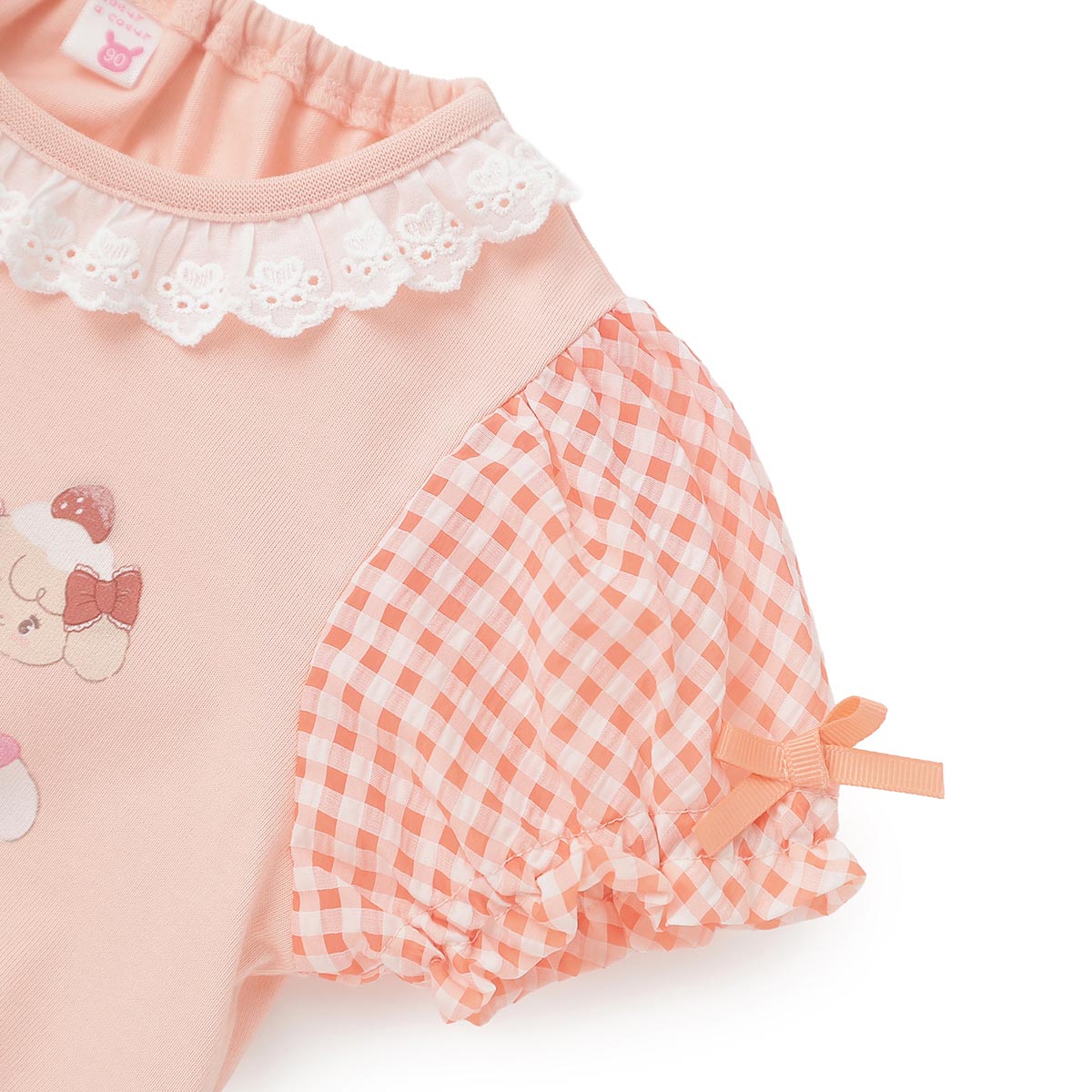 Lil ala mode 袖ギンガムチェックTシャツ（オレンジ）