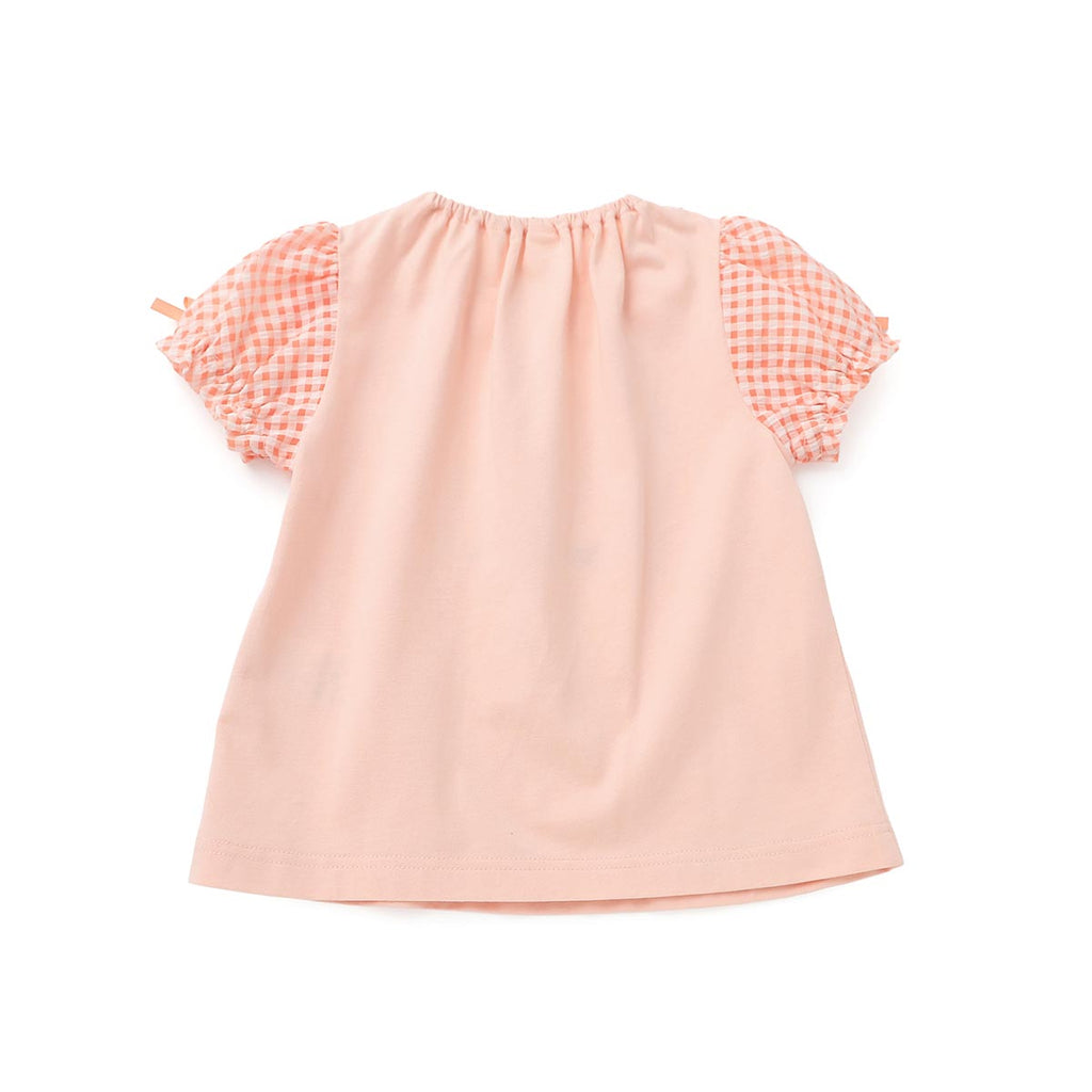 Lil ala mode 袖ギンガムチェックTシャツ（オレンジ）