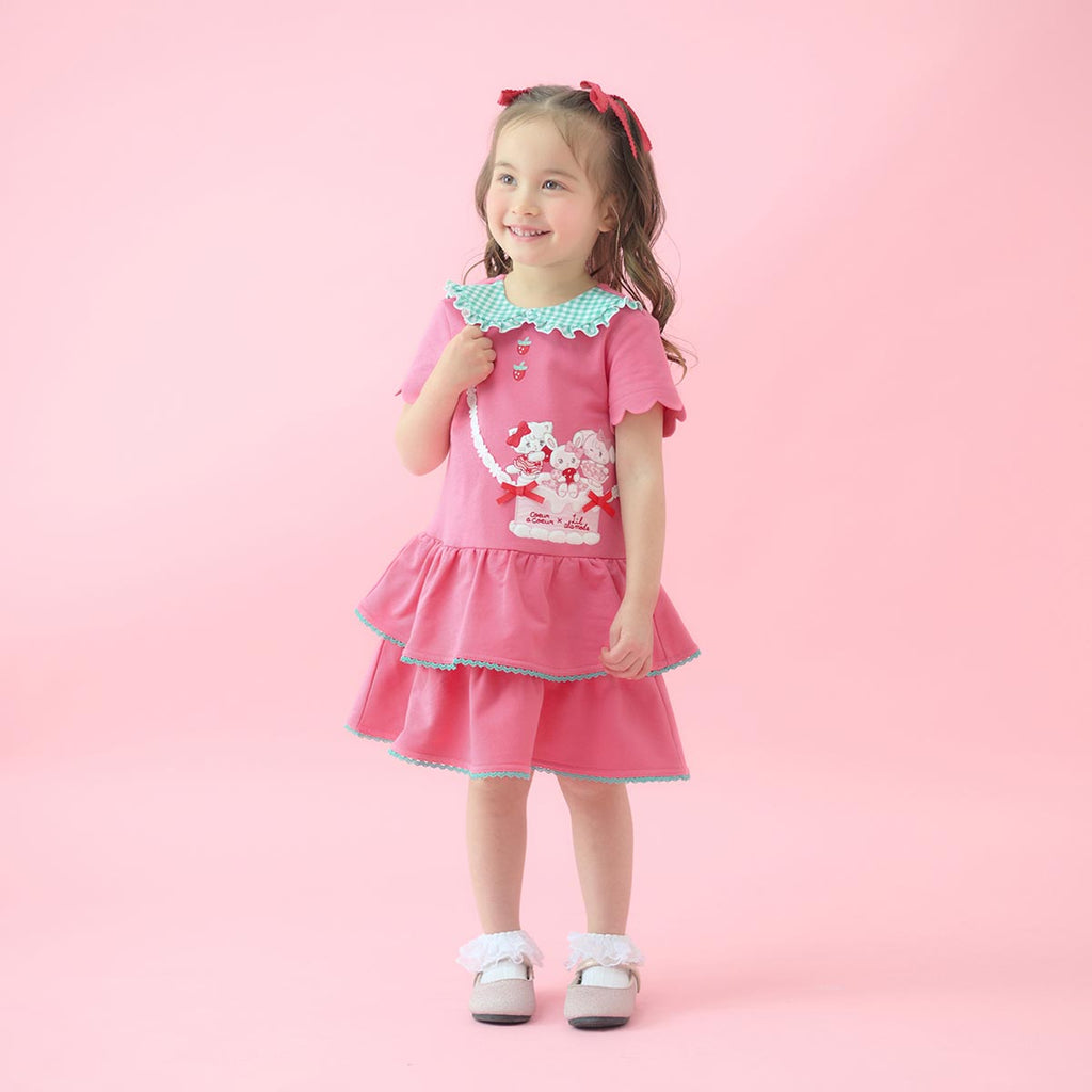 Lil ala mode ポシェット風ティアードフリルワンピース キャミー&ムース（ローズ）