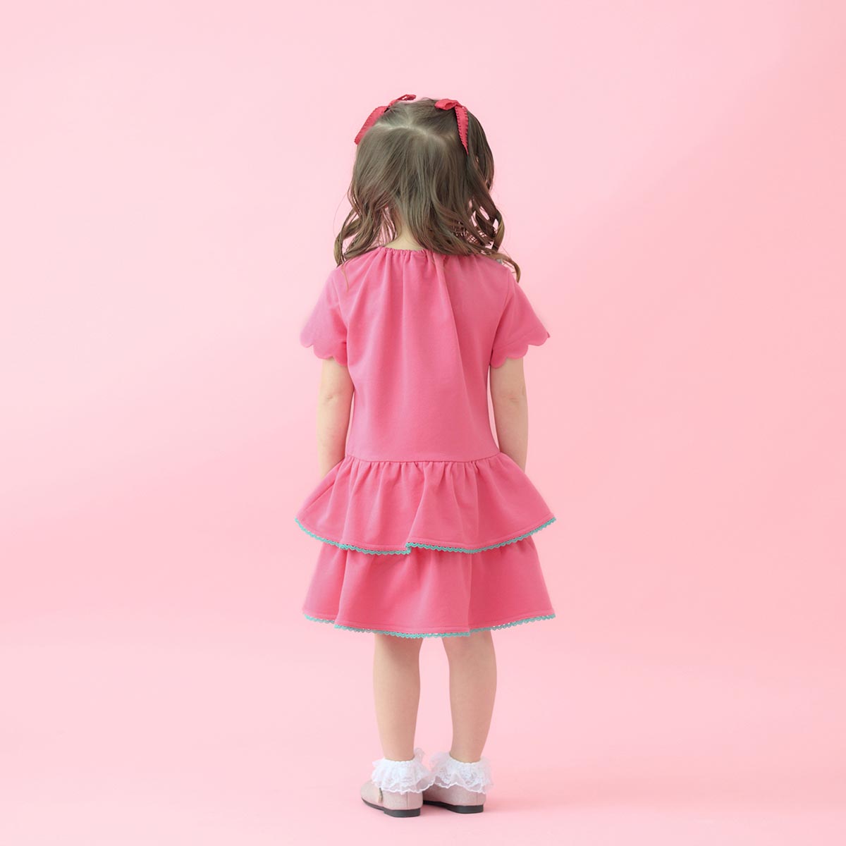Lil ala mode ポシェット風ティアードフリルワンピース キャミー&ムース（ローズ）