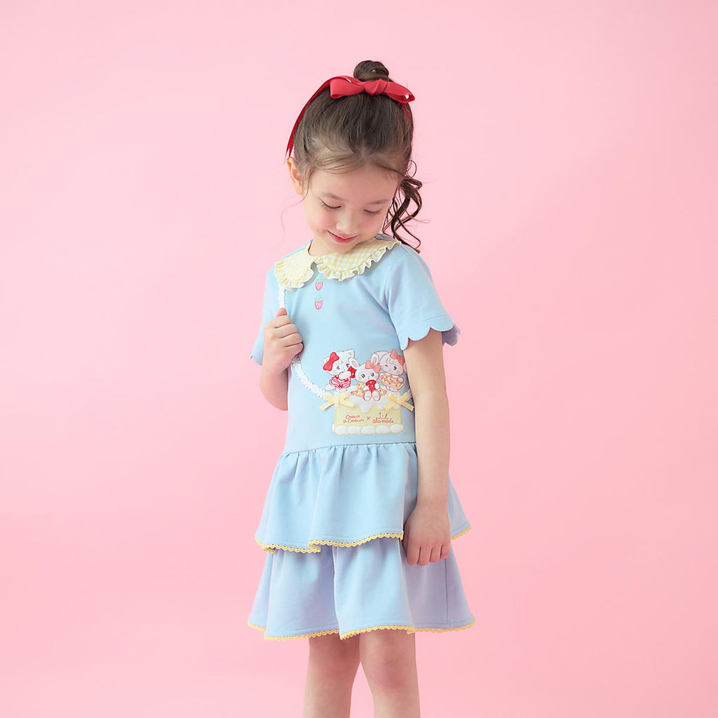 Lil ala mode ポシェット風ティアードフリルワンピース キャミー&ムース（サックス）