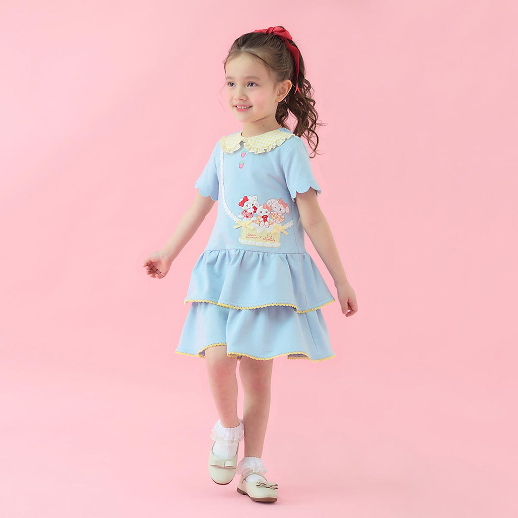 Lil ala mode ポシェット風ティアードフリルワンピース キャミー&ムース（サックス）