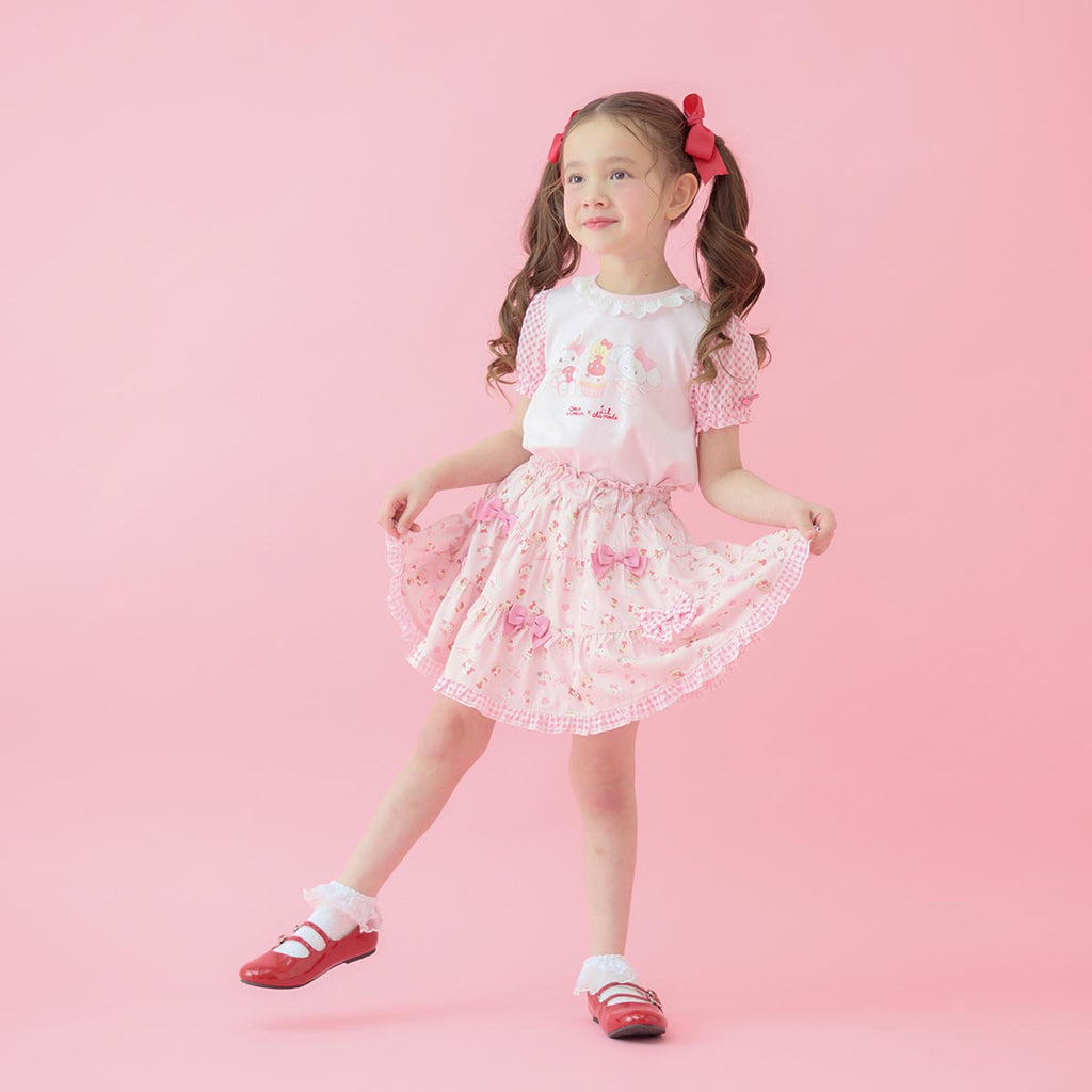 Lil ala mode インナーパンツ付きティアードスカート（ピンク）