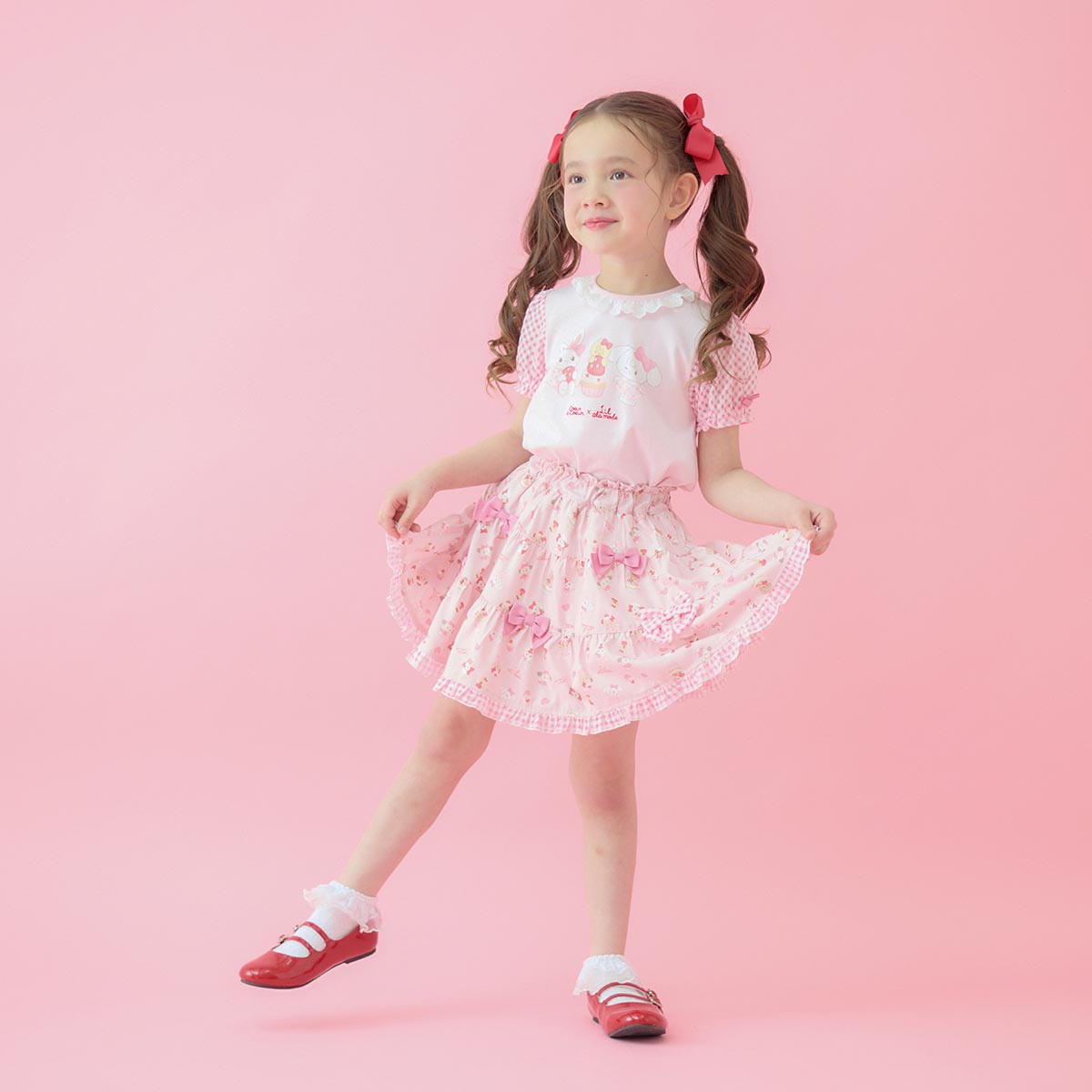 Lil ala mode インナーパンツ付きティアードスカート（ピンク）