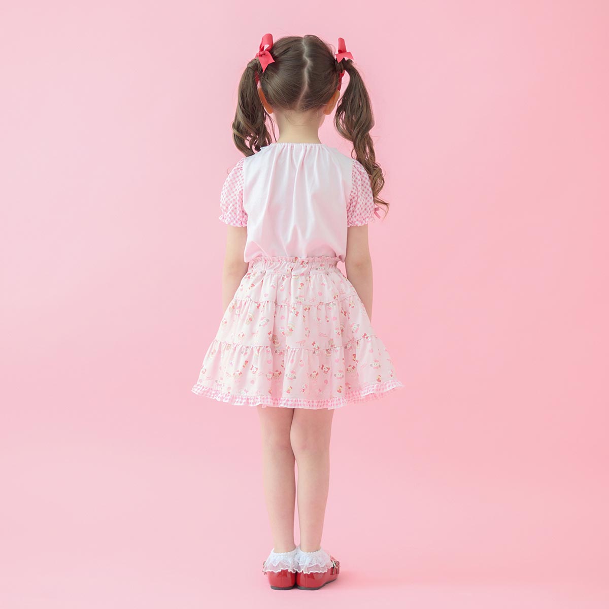 Lil ala mode インナーパンツ付きティアードスカート（ピンク）