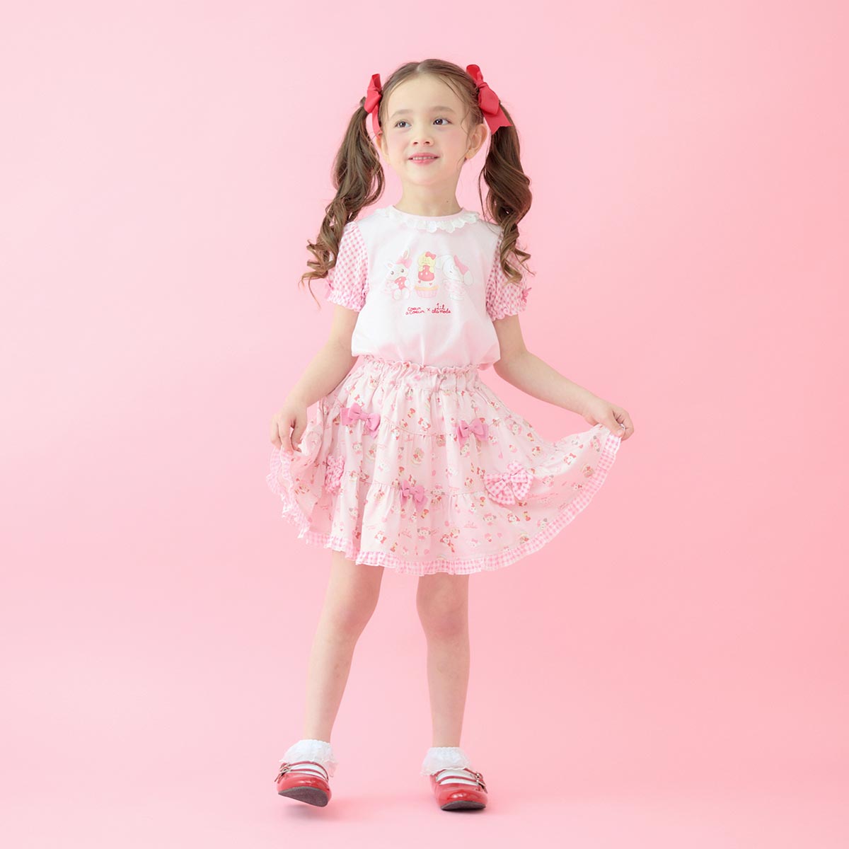 Lil ala mode インナーパンツ付きティアードスカート（ピンク）