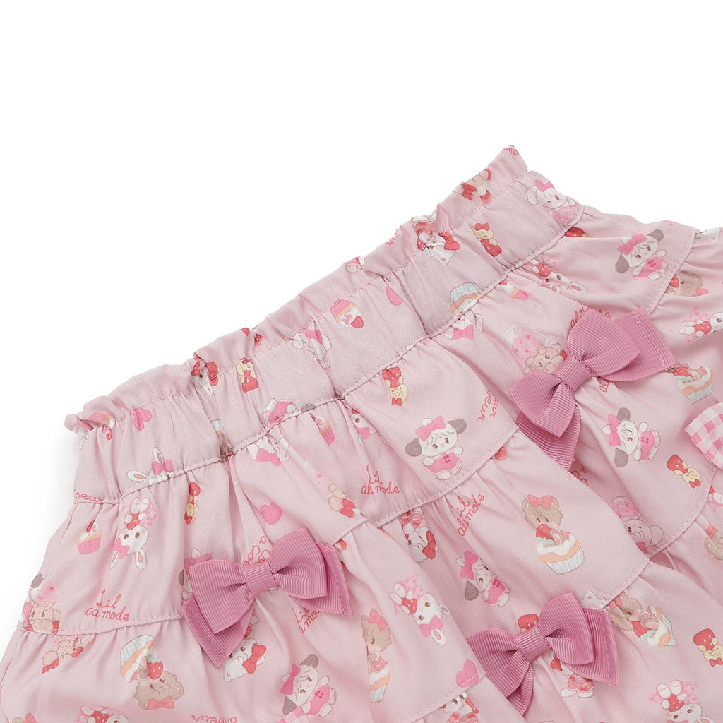 Lil ala mode インナーパンツ付きティアードスカート（ピンク）