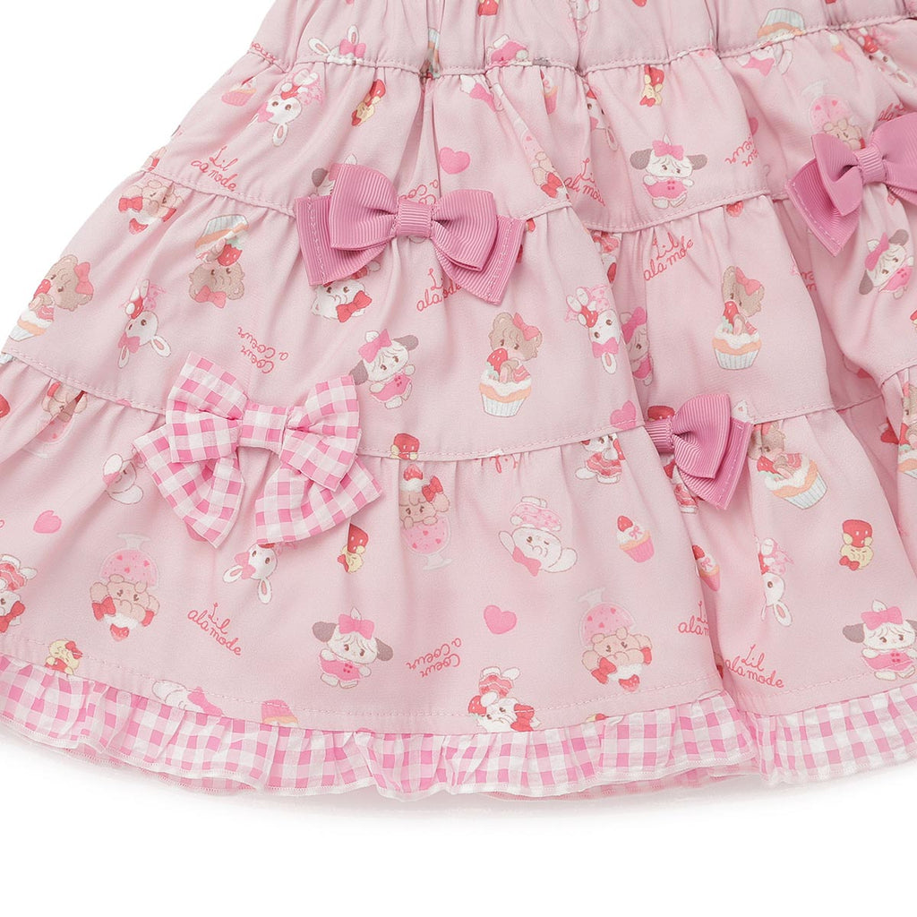 Lil ala mode インナーパンツ付きティアードスカート（ピンク）