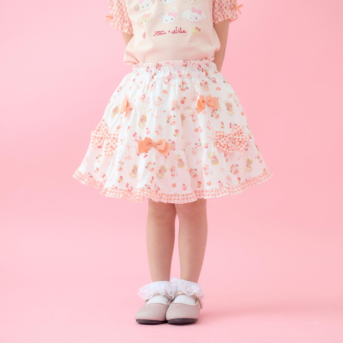 Lil ala mode インナーパンツ付きティアードスカート（オレンジ）