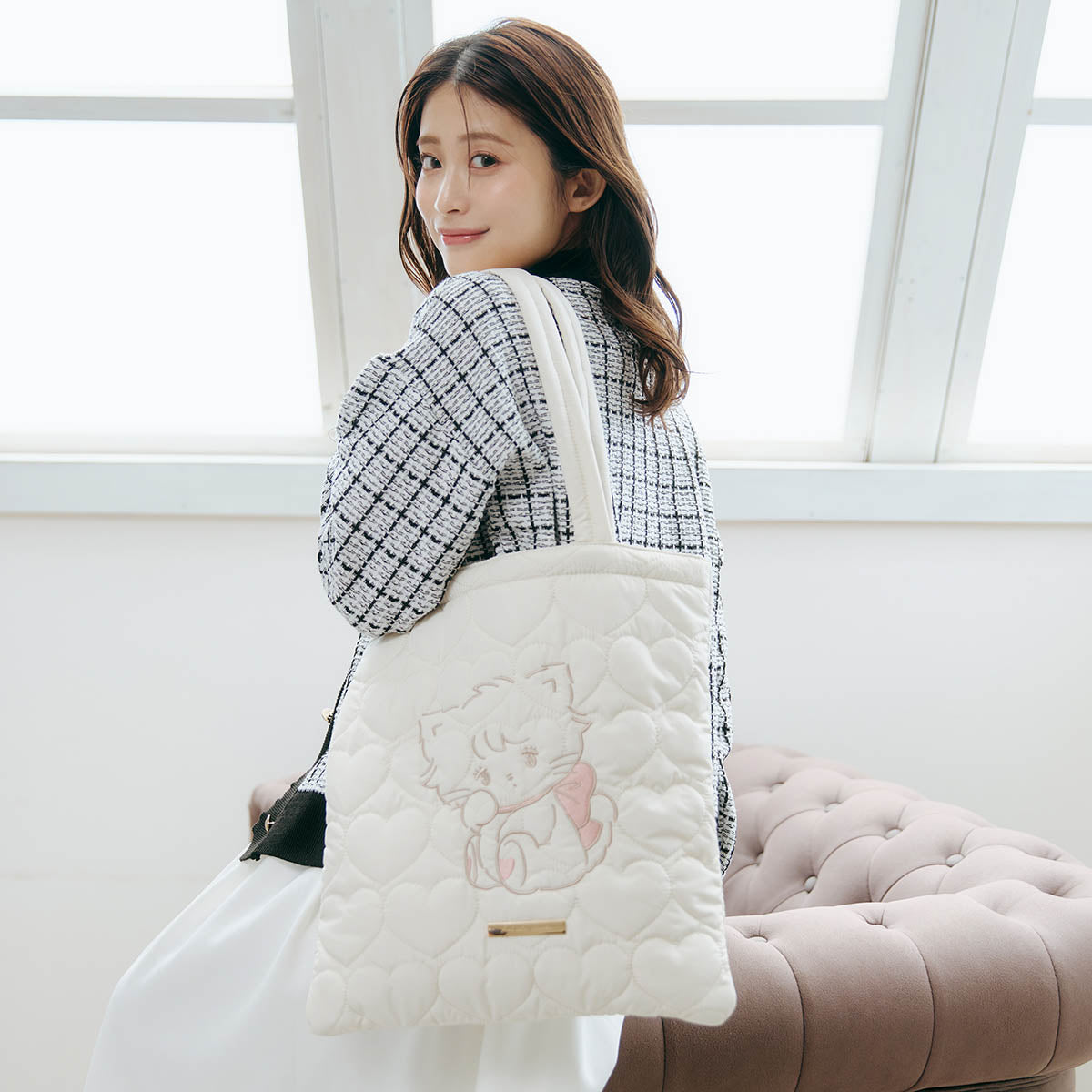 Lil ala mode ハートキルティングトートバッグ ムース ホワイト – Lil