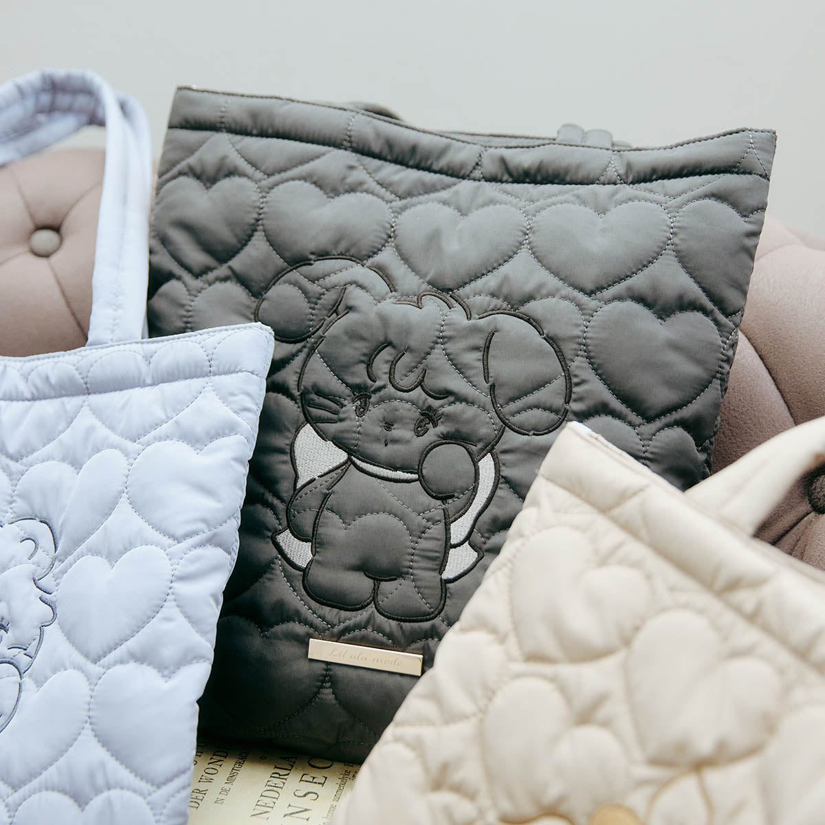 Lil ala mode ハートキルティングトートバッグ キャミー ブラック