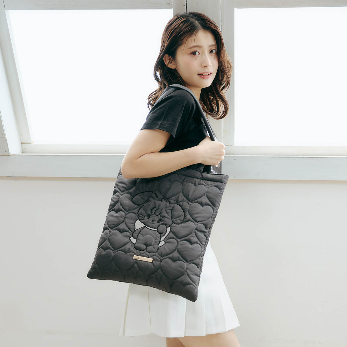 Lil ala mode ハートキルティングトートバッグ キャミー ブラック