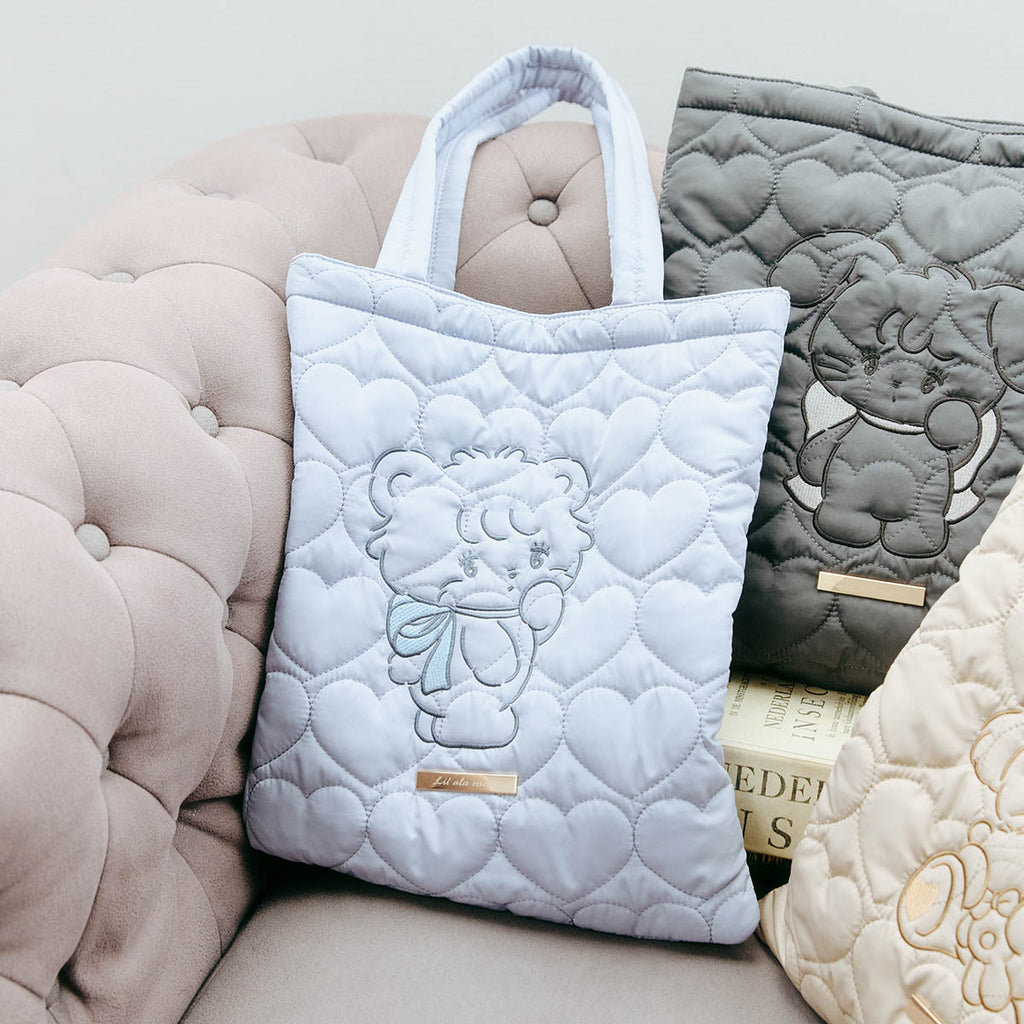 Lil ala mode ハートキルティングトートバッグ ラテ ブルー