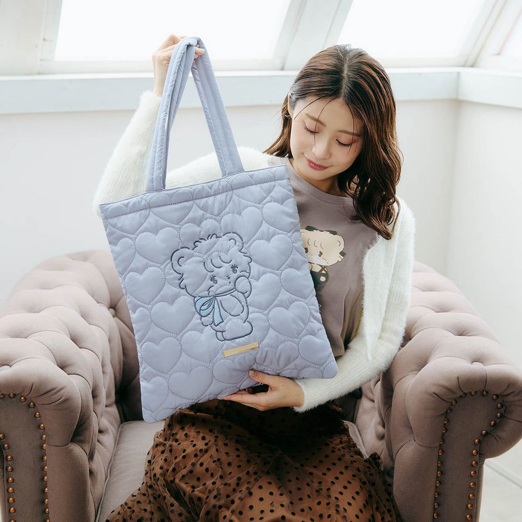 Lil ala mode ハートキルティングトートバッグ ラテ ブルー