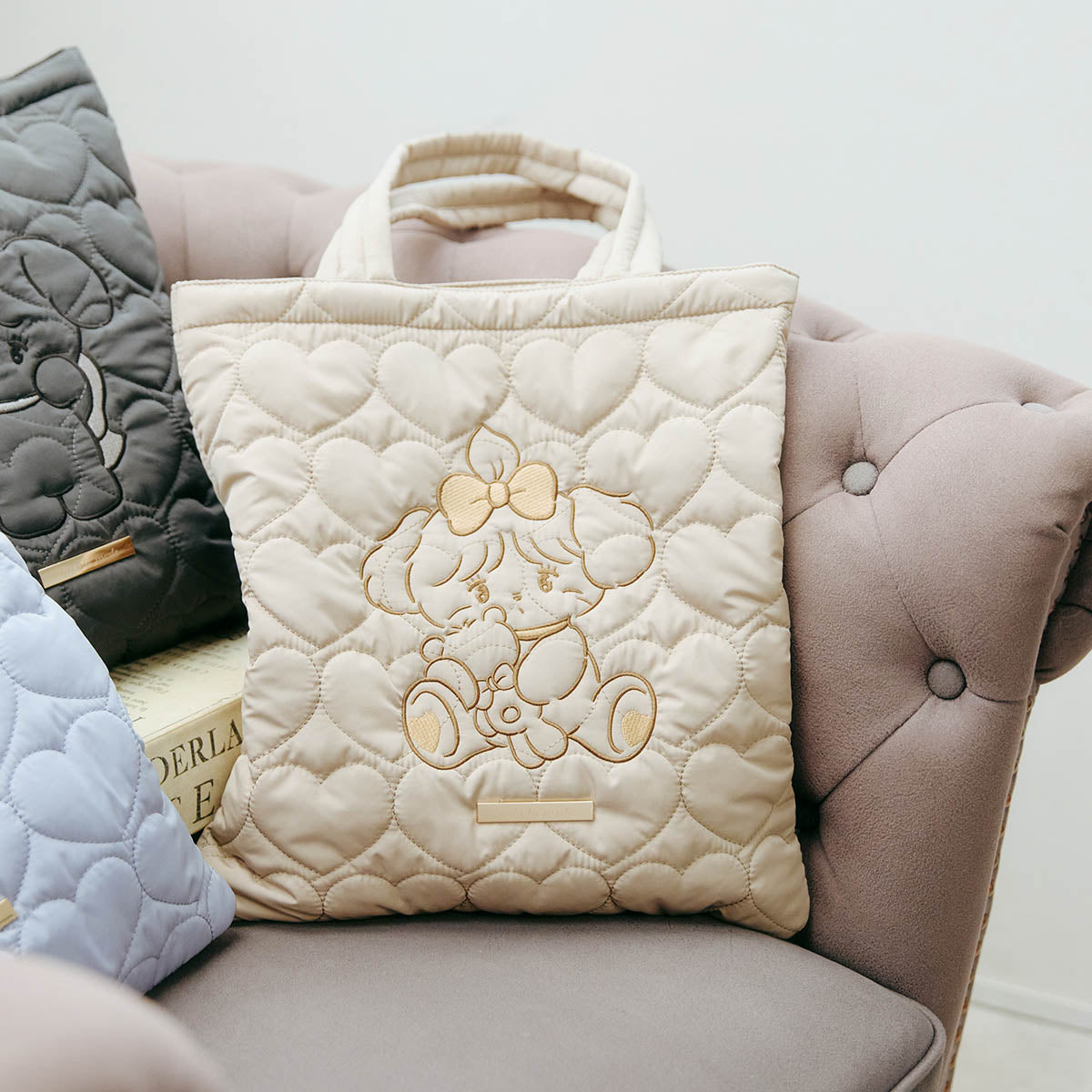 Lil ala mode ハートキルティングトートバッグ スフレ ブラウン