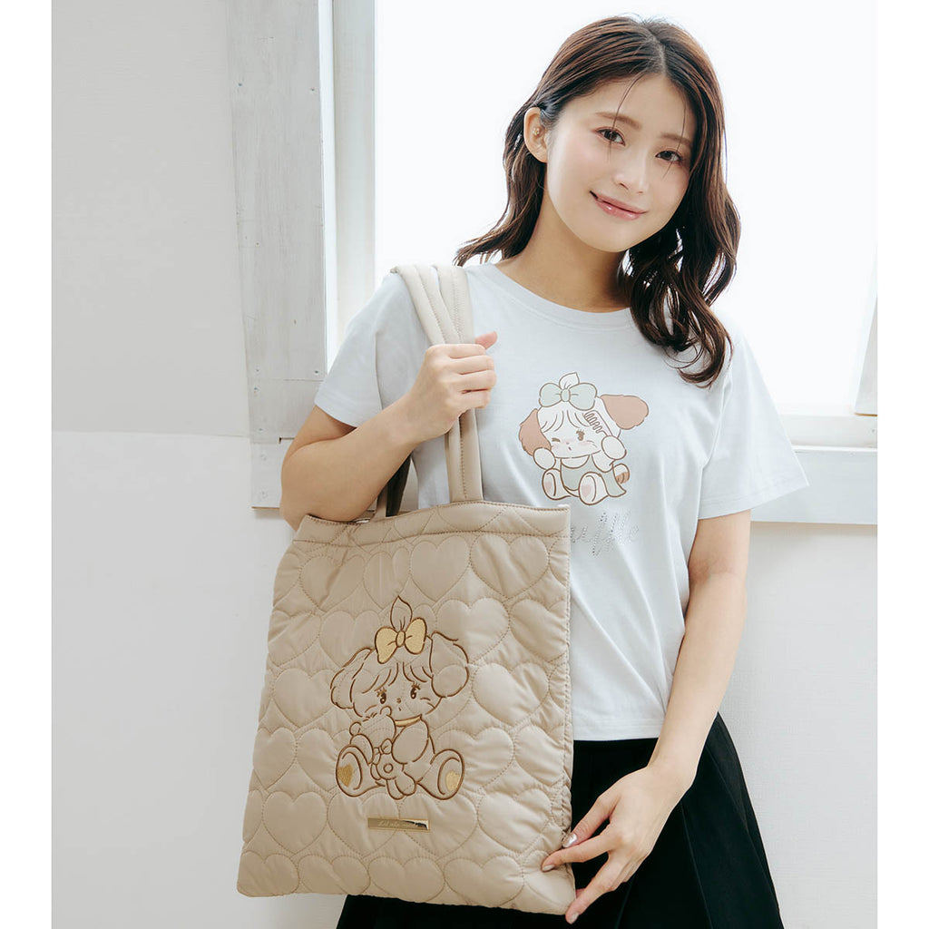 Lil ala mode ハートキルティングトートバッグ スフレ ブラウン