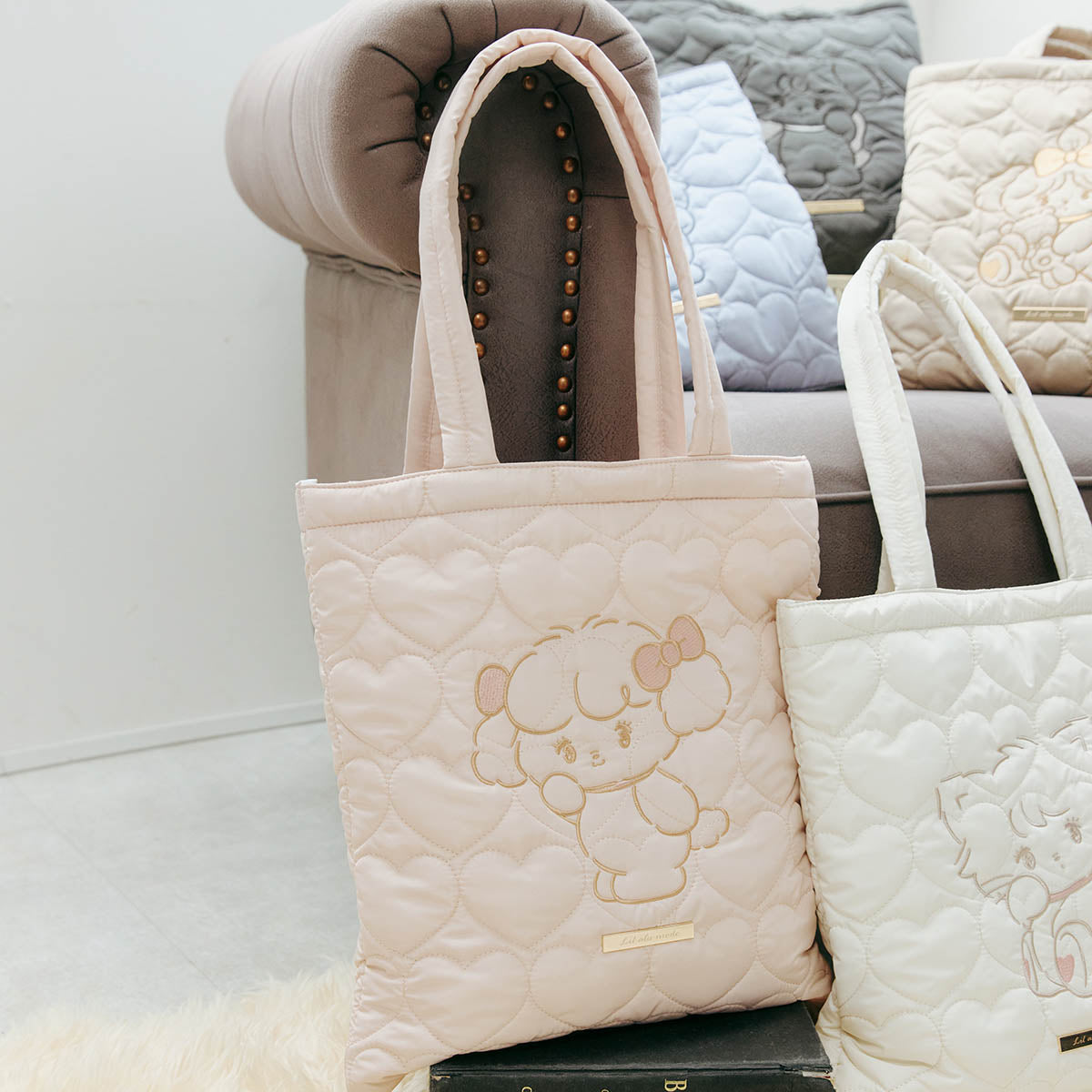 Lil ala mode ハートキルティングトートバッグ ナッツ ピンク