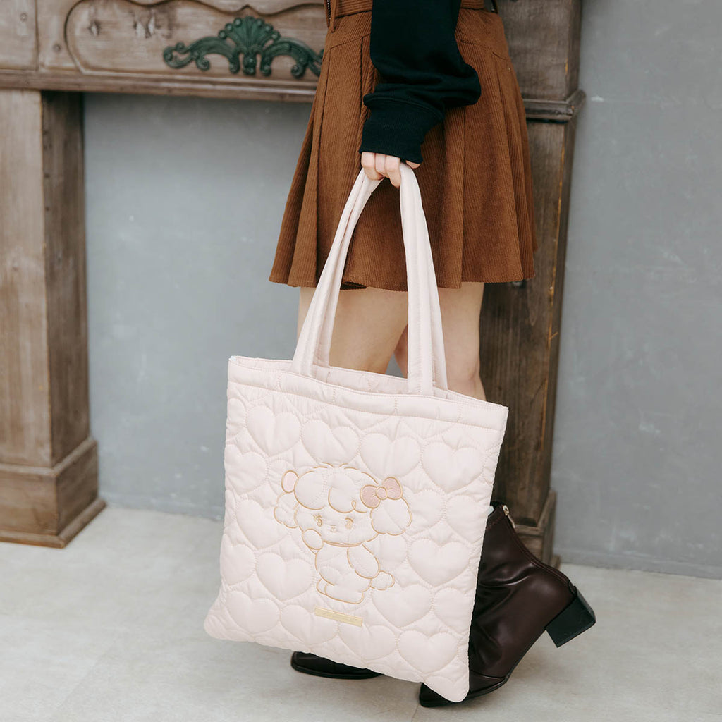 Lil ala mode ハートキルティングトートバッグ ナッツ ピンク