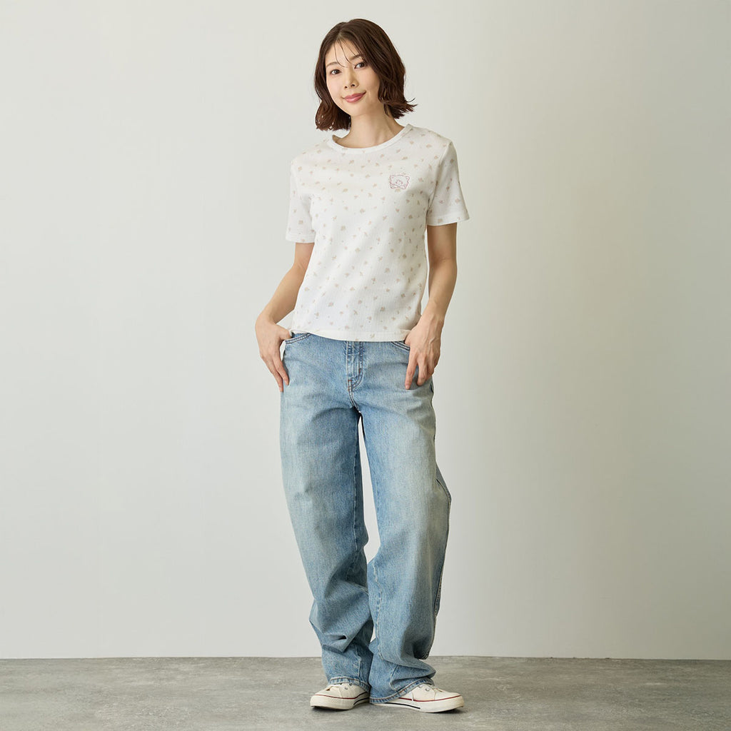 Lil ala mode Tシャツ フラワー ムース ホワイト