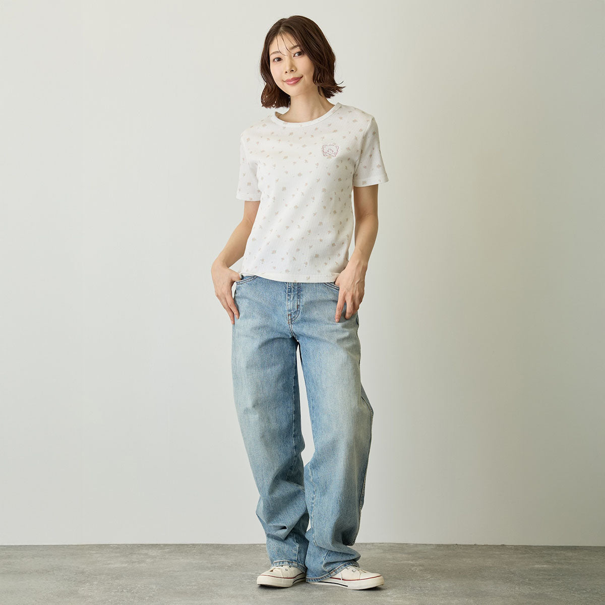 Lil ala mode Tシャツ フラワー ムース ホワイト