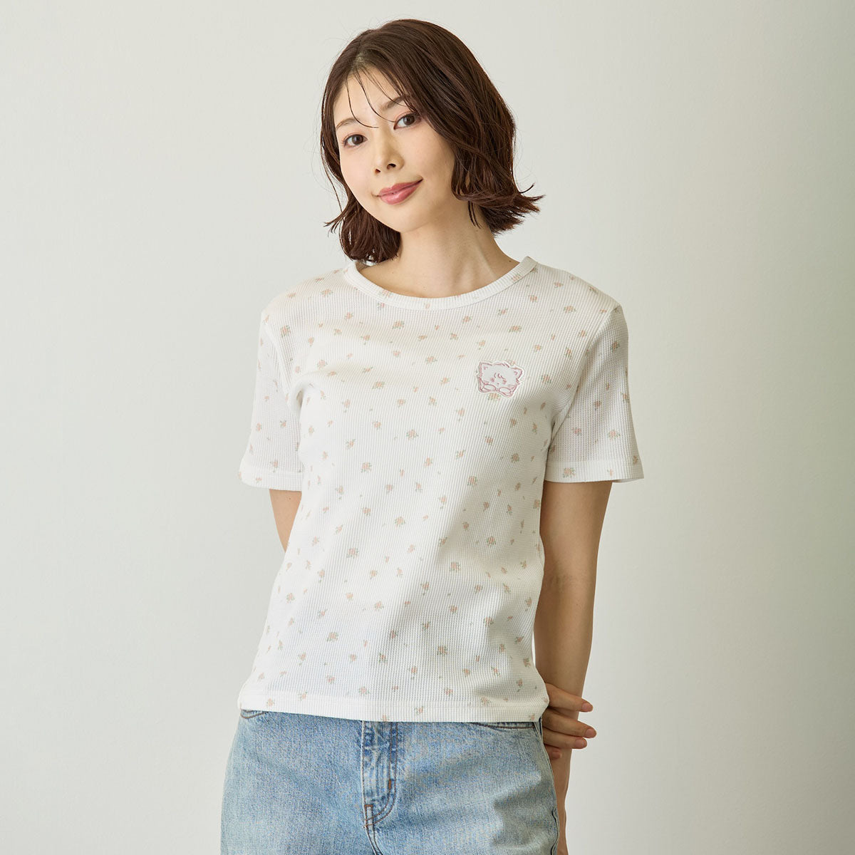 Lil ala mode Tシャツ フラワー ムース ホワイト