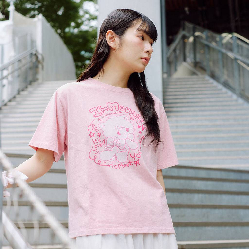 Lil ala mode Tシャツ I'm MOUSSE ピンク