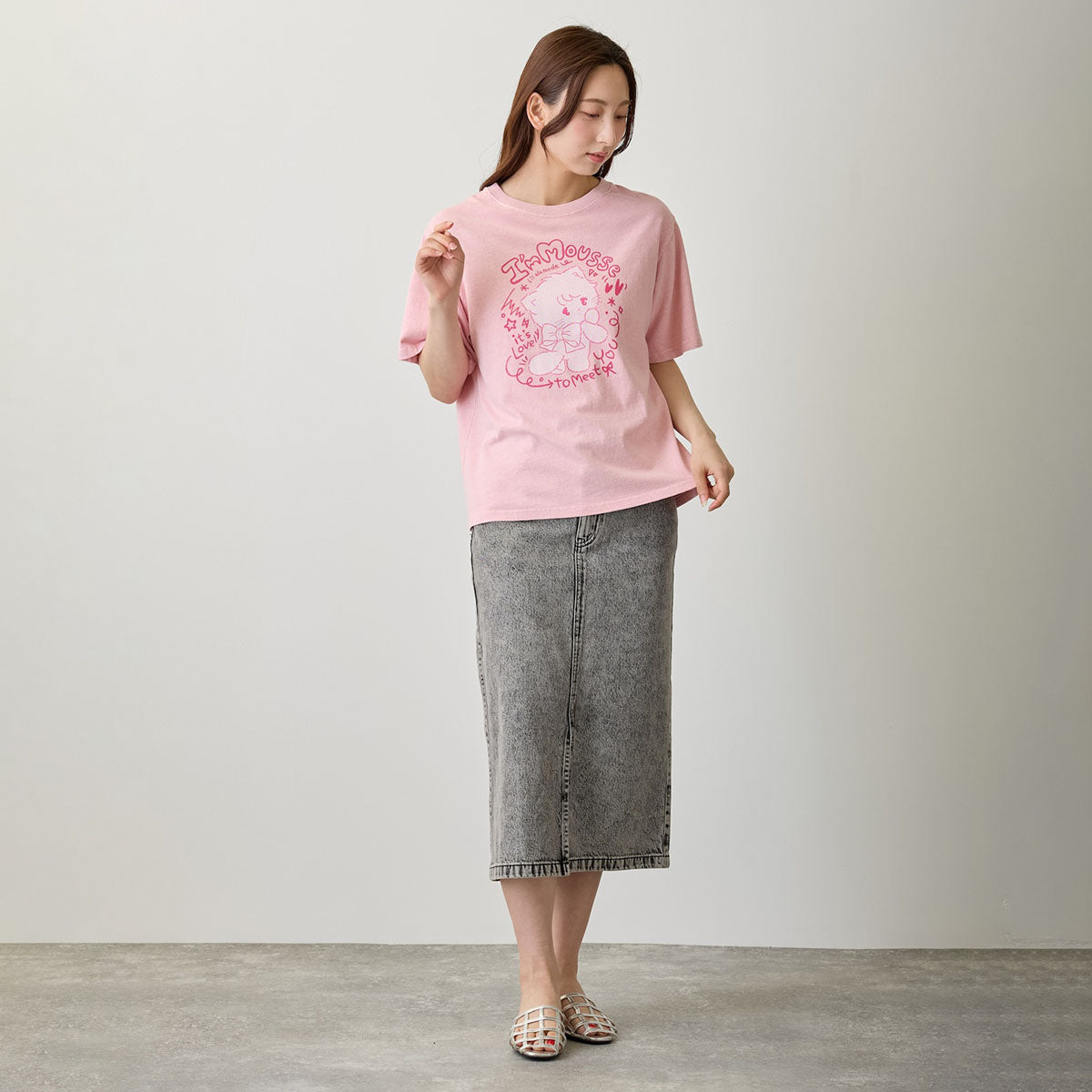 Lil ala mode Tシャツ I'm MOUSSE ピンク