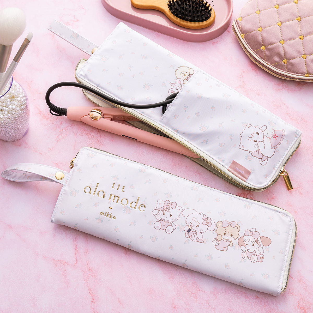 Lil ala mode ヘアアイロンポーチ（おめかしモーヴピンク）